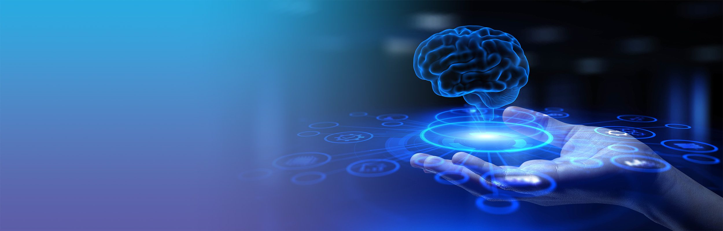 Person holding a digital brain connected to various process icons